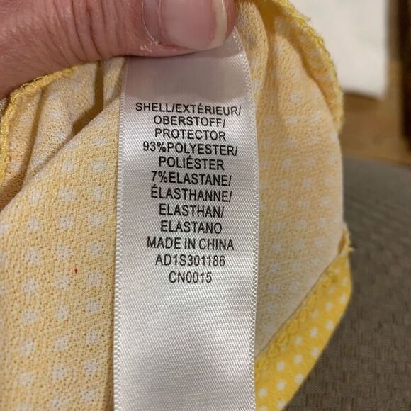 Adrianna Papell Polka Dot Blouse Stretchy Caterpillar 3/4 Sleeve Yellow White Lg - Picture 7 of 7